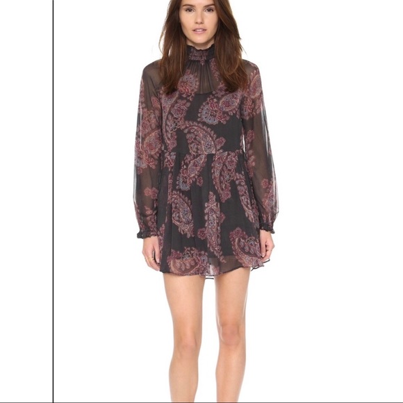 Free People forget me not Moonstruck black paisley flowy dress mockneck XS - Picture 2 of 10